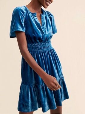 Anthropologie Somerset Blue Velvet Dress, NEW